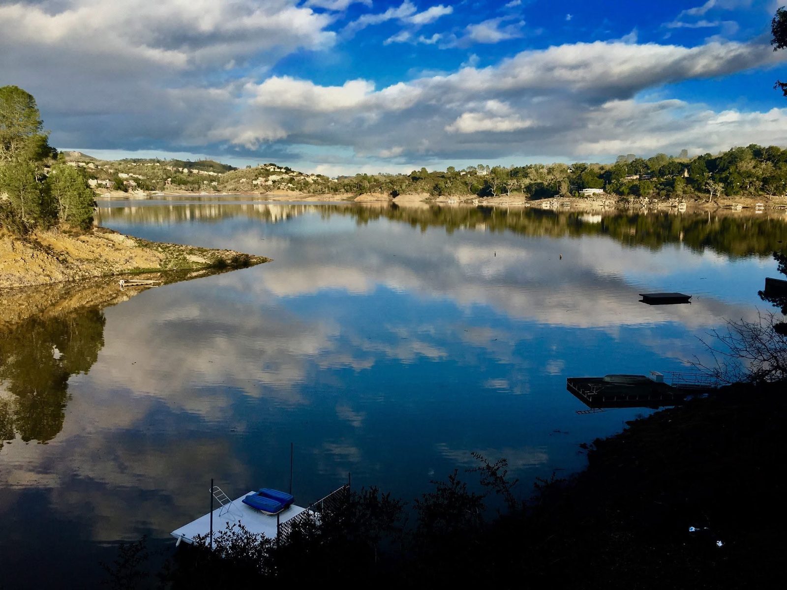 Clouds reflected on the calm lake