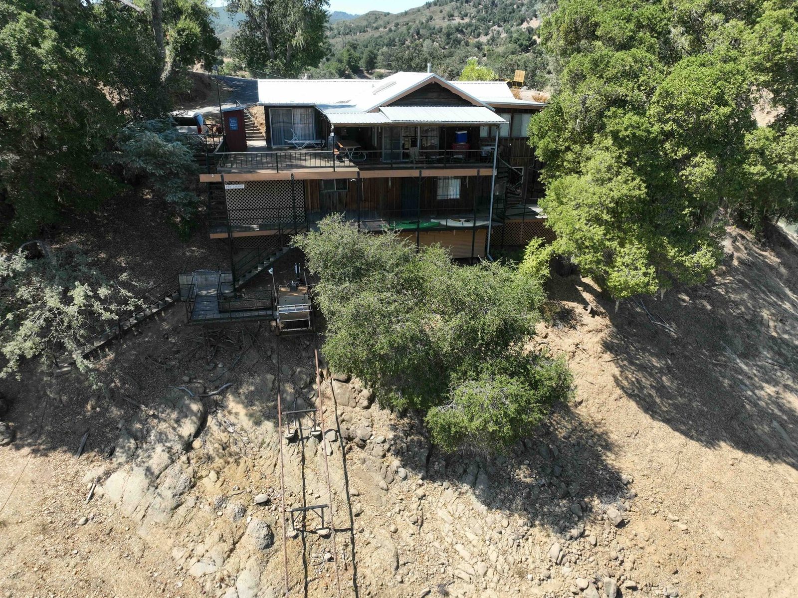 Aerial view of the deck and house