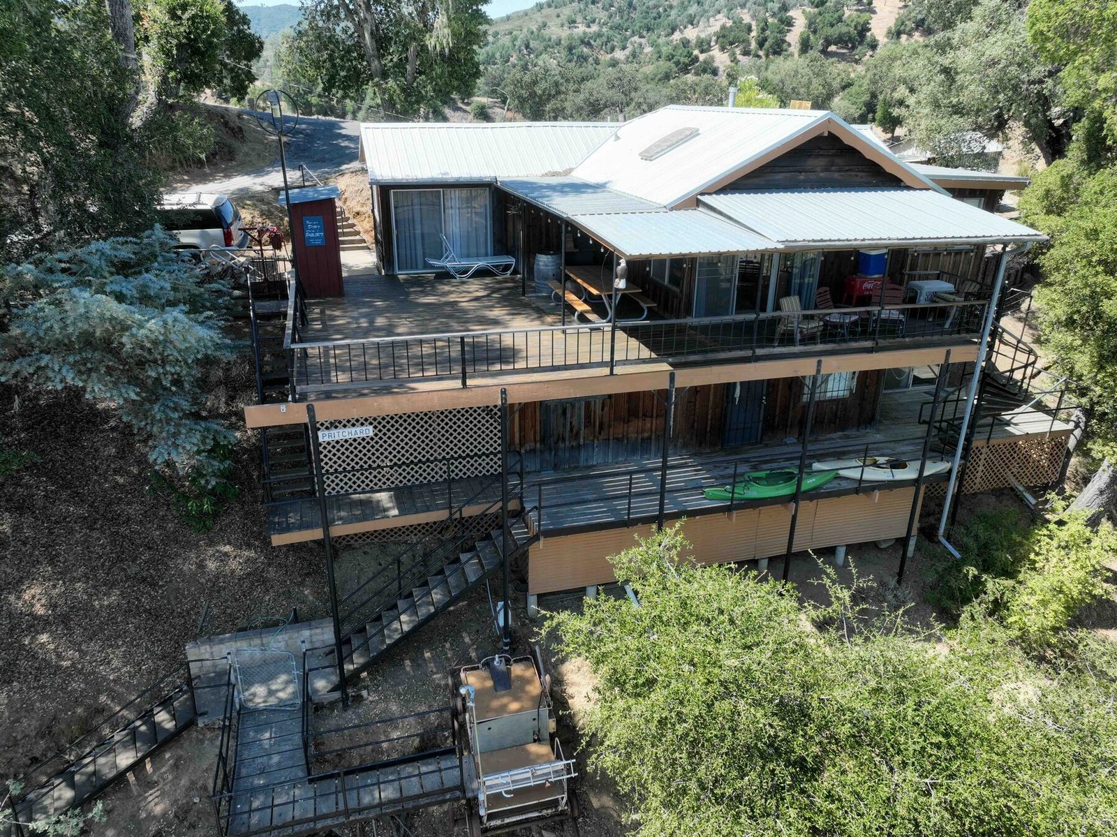 Aerial view of the house and deck